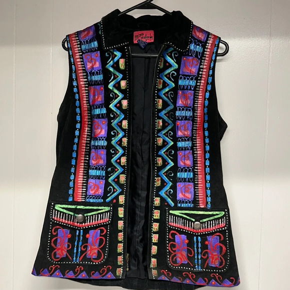 Vintage Handpainted Leather Vest Sz S - Picture 1 of 10